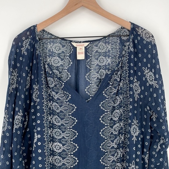 Sundance | 100% Cotton Navy White Boho V Neck Long Sleeve Tunic Medium - Picture 2 of 2